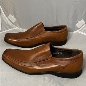 Asher Green Classic Camel Brown Genuine Leather Slip On Loafers - Size 10
